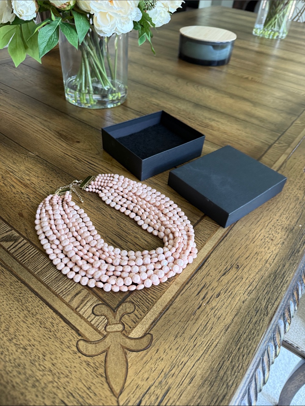 Multistrand Pink Beaded Statement Necklace